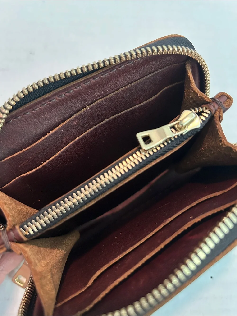 Portland Leather Goods small brown zip around accordion wallet